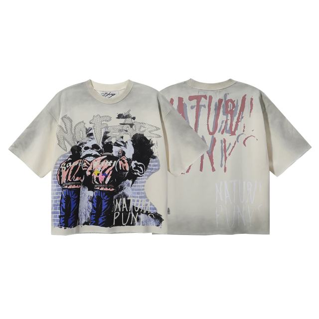 Street Art Rhinestone Print Washed Tee 28874567
