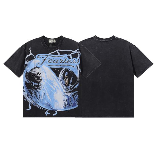 Astronaut Skull Hotfix Rhinestone Print Washed Tee 28874489