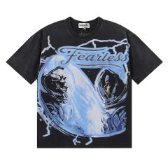 Astronaut Skull Hotfix Rhinestone Print Washed Tee 28874489