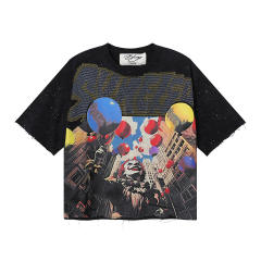 Balloon Clown Splash Ink Rhinestone Print Washed Tee 3 colors 28874571