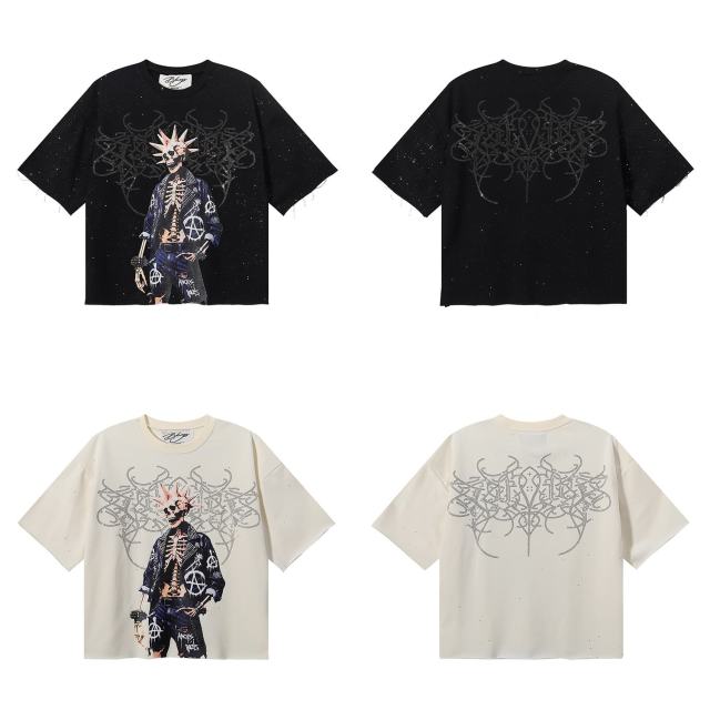 Punk Skull Splash Ink Rhinestone Print Tee 2 colors 28874561