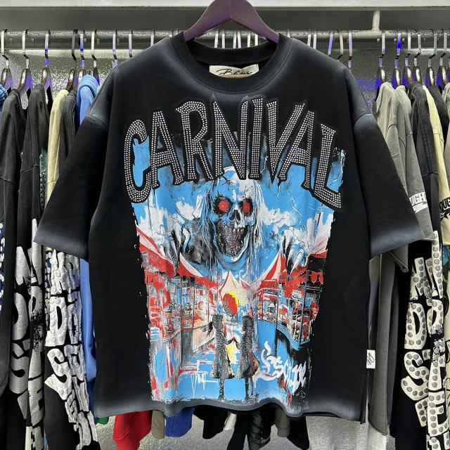 Carnival Skull Rhinestone Print Washed Tee 28874569