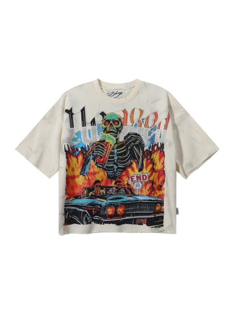 Cheers Skull Splash Ink Rhinestone Print Washed Tee 28874564