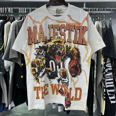 Roaring Brown Bear Hotfix Rhinestone Print Washed Tee 28874480