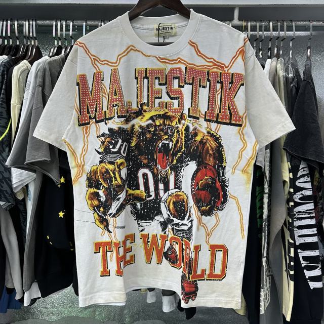 Roaring Brown Bear Hotfix Rhinestone Print Washed Tee 28874480