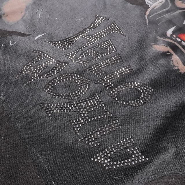 Evil Old Man Splash Ink Rhinestone Print Washed Tee 28874573