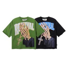 Skeleton Hand Cross Jewelry Splash Ink Print Tee 2 colors 28874562