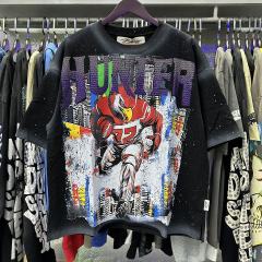 Red Eagle Splash Ink Rhinestone Print Washed Tee 28874566