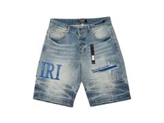1:1 quality version Blue Leather Logo Patch Denim Shorts 28972419