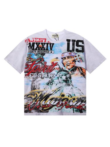 Statue of Liberty Hotfix Rhinestone Print Washed Tee 28874479