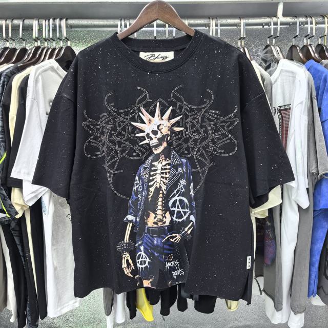 Punk Skull Splash Ink Rhinestone Print Tee 2 colors 28874561