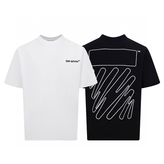1:1 Top Quality OW Logo Printed Crewneck T-Shirt Black White