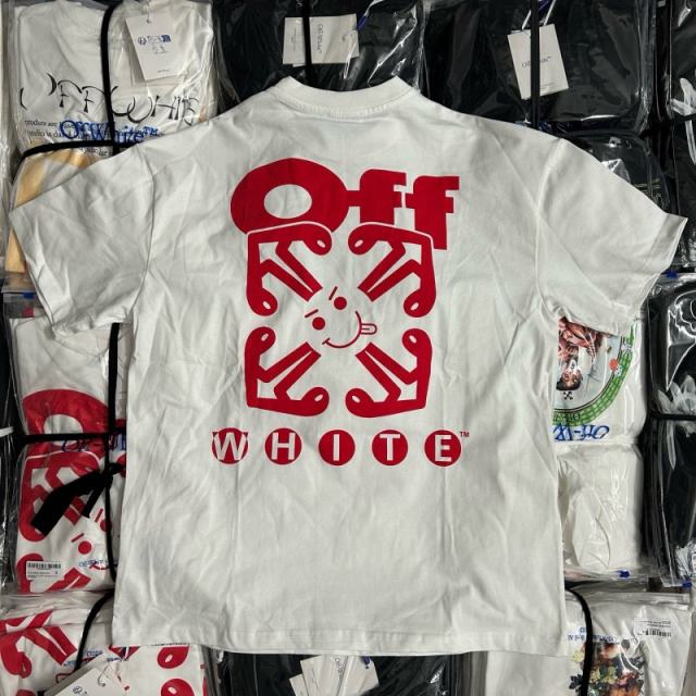 1:1 Top Quality OW Smile Arrows Skate T-Shirt White