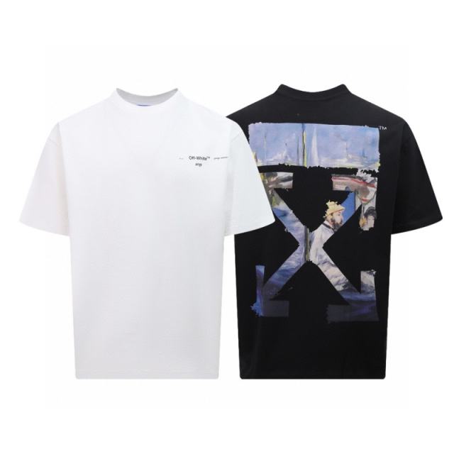 1:1 Top Quality OW SS19 Oversized Oil Painting Diagonal Arrows Tee T-Shirt Black White