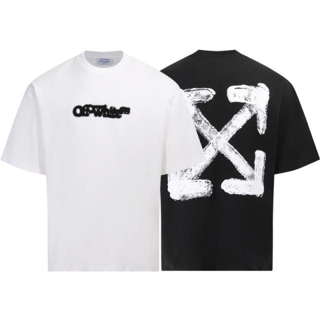 1:1 Top Quality OW SS19 Oversized Oil Painting Diagonal Arrows Tee T-Shirt Black White