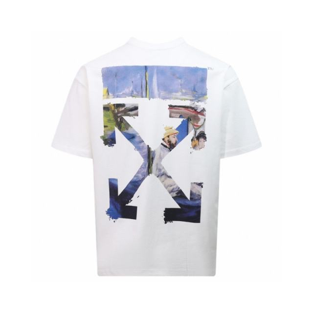 1:1 Top Quality OW SS19 Oversized Oil Painting Diagonal Arrows Tee T-Shirt Black White