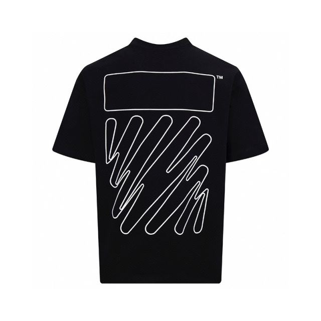 1:1 Top Quality OW Logo Printed Crewneck T-Shirt Black White