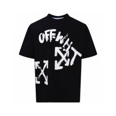 1:1 Top Quality OW Paint script T-shirt - Grey Black