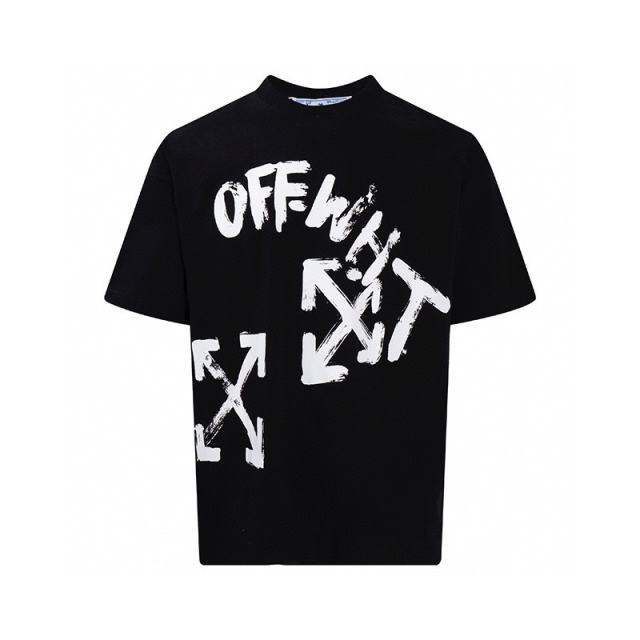 1:1 Top Quality OW Paint script T-shirt - Grey Black