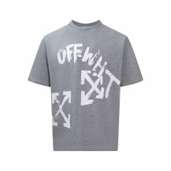 1:1 Top Quality OW Paint script T-shirt - Grey Black