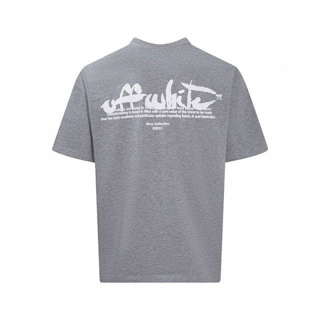 1:1 Top Quality OW Paint script T-shirt - Grey Black