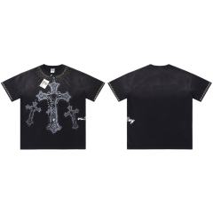 Gothic Cross Hot Drilling Print Washed Tee 3 colors 28899677