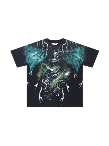 Vintage Washed Grim Reaper Print Loose Fit Streetwear T-Shirt 28978080