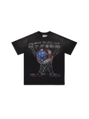 Pure Bucket Basketball Print T-Shirt Black Vintage Cotton Streetwear Tee 28978037