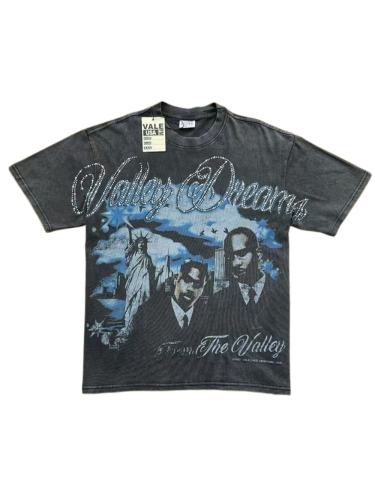 Portrait Print Rhinestone Washed Vintage T-Shirt 2 colors 29019044