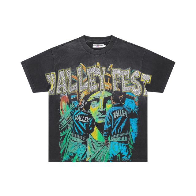 Vale Forever Rhinestone Letter Graffiti Character Print Washed Version Tee