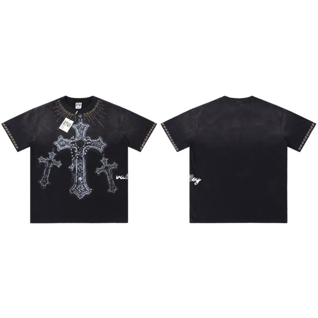 Gothic Cross Hot Drilling Print Washed Tee 3 colors 28899677