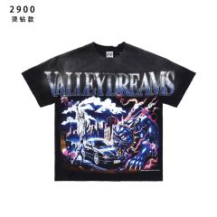 Lightning Leopard Statue of Liberty Print Rhinestone Embroidered Letter Washed Version Tee 28757618