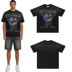 Pure Bucket Basketball Print T-Shirt Black Vintage Cotton Streetwear Tee 28978037
