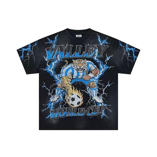 Retro Washed Black Soccer Tiger Graphic Oversized T-Shirt 29018961