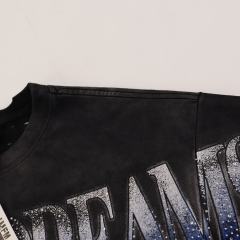 Lightning Leopard Statue of Liberty Print Rhinestone Embroidered Letter Washed Version Tee 28757618