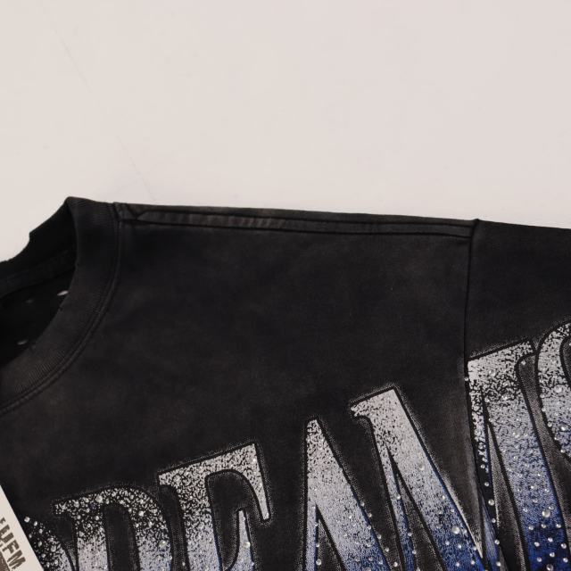 Lightning Leopard Statue of Liberty Print Rhinestone Embroidered Letter Washed Version Tee 28757618
