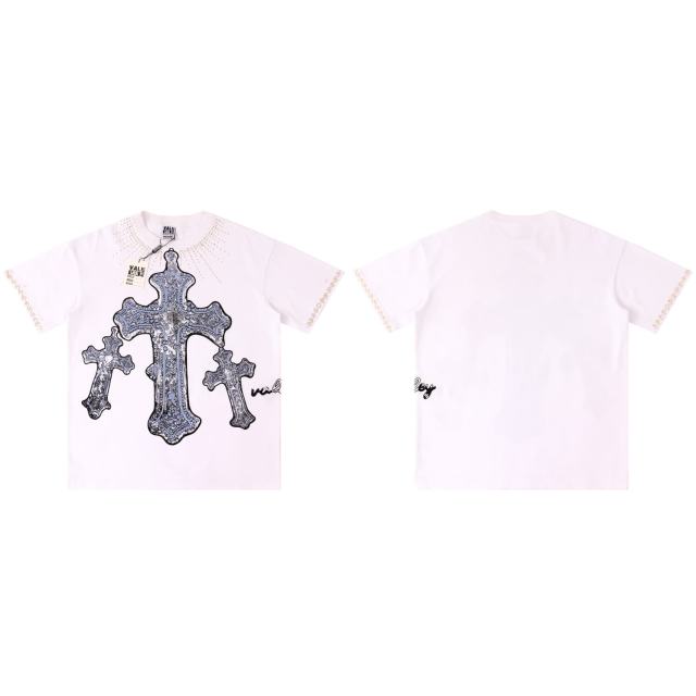 Gothic Cross Hot Drilling Print Washed Tee 3 colors 28899677