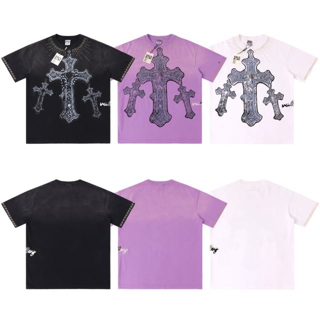 Gothic Cross Hot Drilling Print Washed Tee 3 colors 28899677