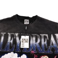 Lightning Leopard Statue of Liberty Print Rhinestone Embroidered Letter Washed Version Tee 28757618