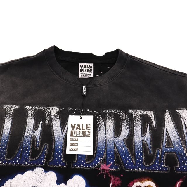 Lightning Leopard Statue of Liberty Print Rhinestone Embroidered Letter Washed Version Tee 28757618