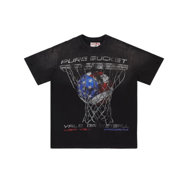 Pure Bucket Basketball Print T-Shirt Black Vintage Cotton Streetwear Tee 28978037