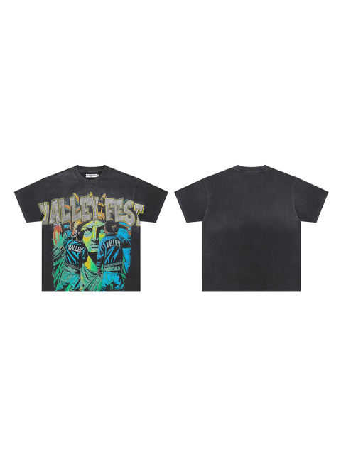 Vale Forever Rhinestone Letter Graffiti Character Print Washed Version Tee