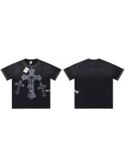 Gothic Cross Hot Drilling Print Washed Tee 3 colors 28899677