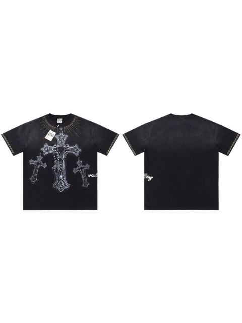 Gothic Cross Hot Drilling Print Washed Tee 3 colors 28899677