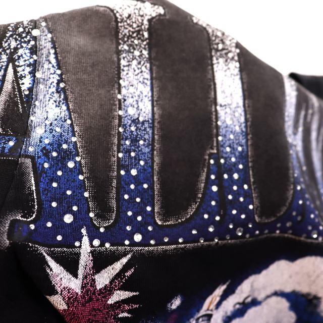 Lightning Leopard Statue of Liberty Print Rhinestone Embroidered Letter Washed Version Tee 28757618