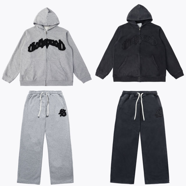 Beaded Embroidered Letter Hoodie & Pants Set 2 colors 28693925
