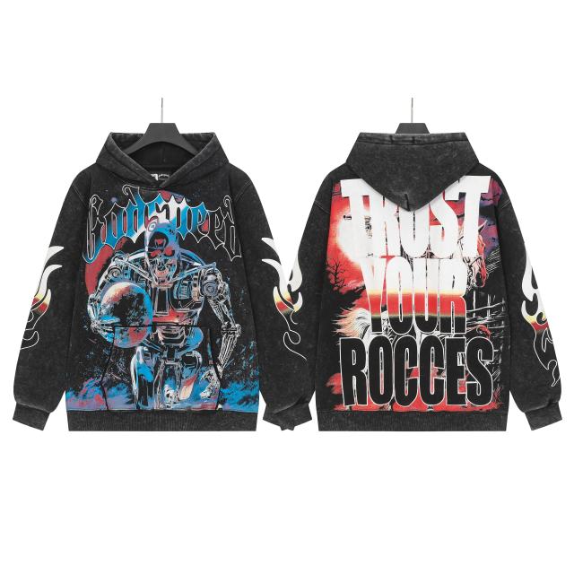 Skeleton Robot Print Washed Hoodie 2 colors 28696536