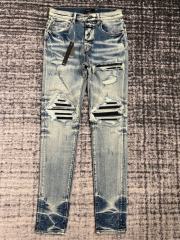 1:1 Quality Amir* Ripped Washed Leather Patch Denim Jeans Pants