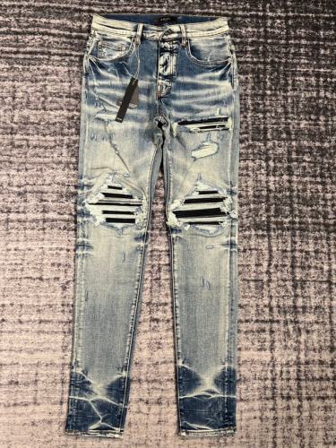 1:1 Quality Amir* Ripped Washed Leather Patch Denim Jeans Pants