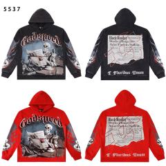 Skull Reading Newspaper Print Washed Version Hoodie 2 colors 28598178